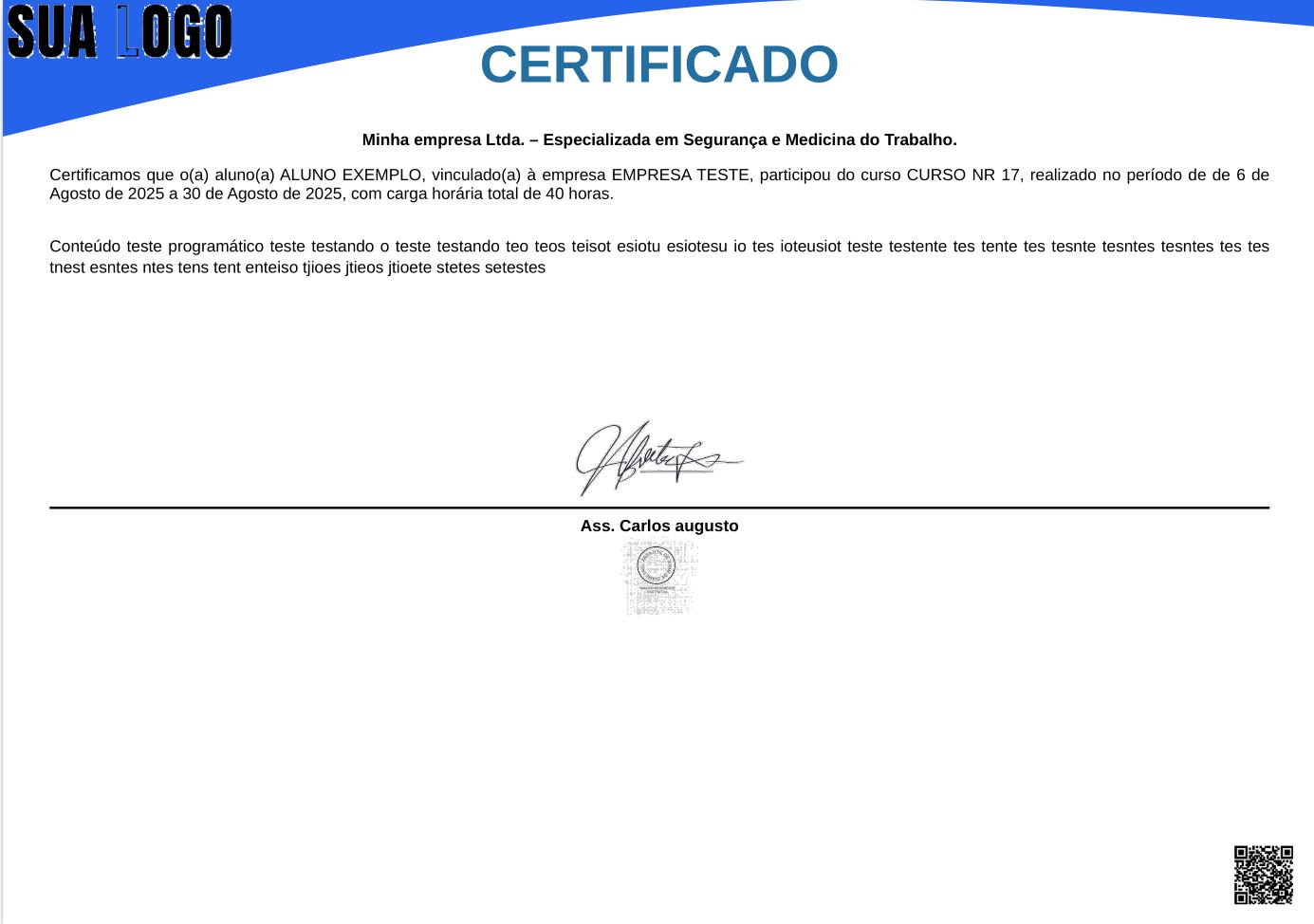 Tela de Certificados